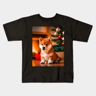 Cute Shiba Inu Puppy's First Christmas Kids T-Shirt